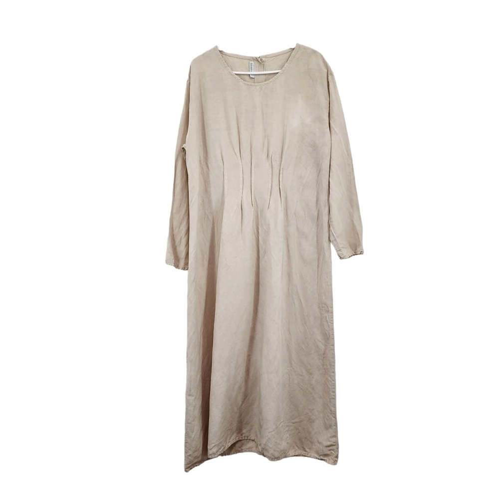 Homefrocks Women's Silk Linen Blend Vintage Maxi Dress Lagenlook Sz L